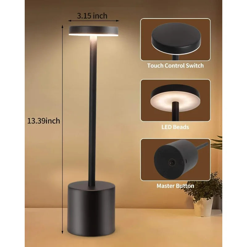 LED Rechargeable Touch Table Lamp – 3-Color Dimmable